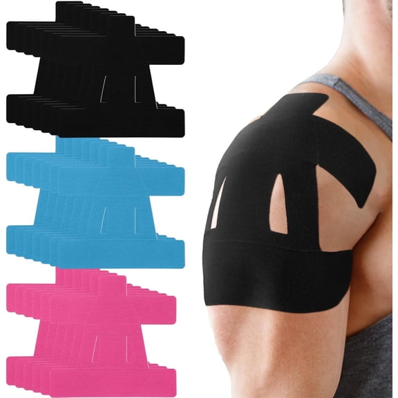 SIMDOO 20 Count Kinesiology Tape for Shoulder Pain Relief Pre Cut Sports Waterproof Breathable Enhance Elastic Kinesiology Athletic Tape for Shoulder Support and Muscle Baseball Sports(Black)