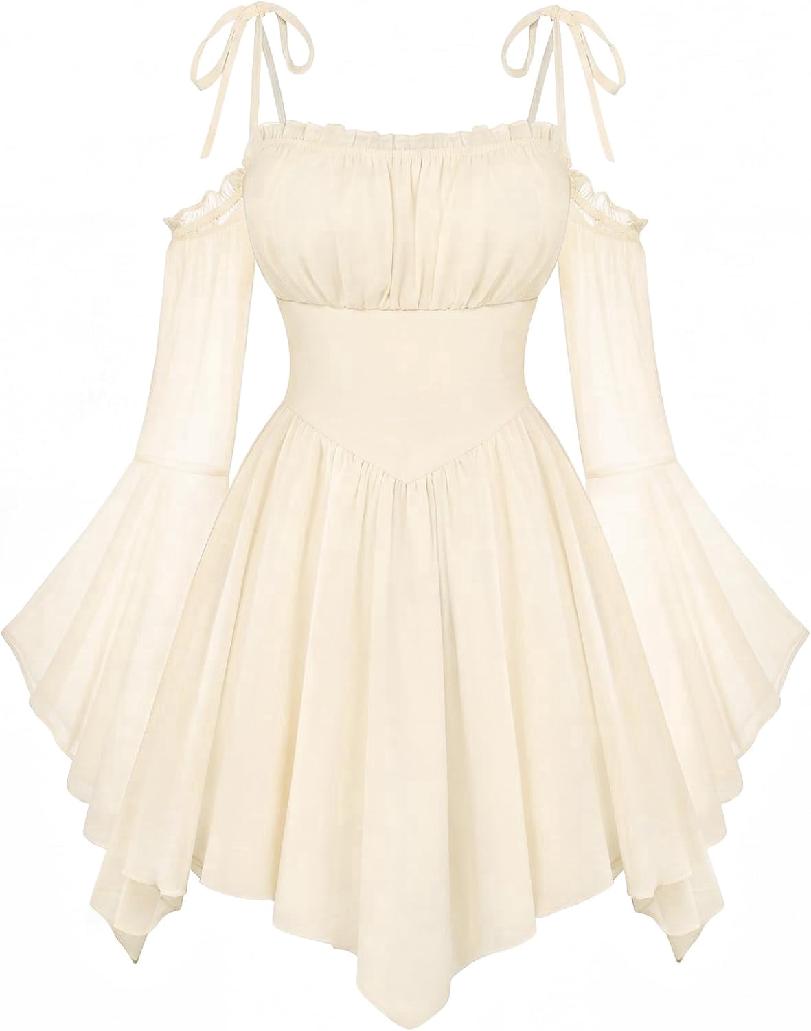 white flowy fairy dress SIMDOO 2026 Upgrade Women Renaissance Dress, Off Shoulder Chiffon Corset with Pockets, A Line Boho Maxi Dress for Daily Party Renaissance Fair Formal Suit
