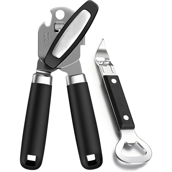 SIMDOO 2PCS Can Opener Manual & Bottle Opener, Smooth Edge Manual Can Openers with Strong Magnet, Heavy Duty Stainless Steel Abrelatas Handheld Can Openers - Premium Kitchen Supplies (Black)