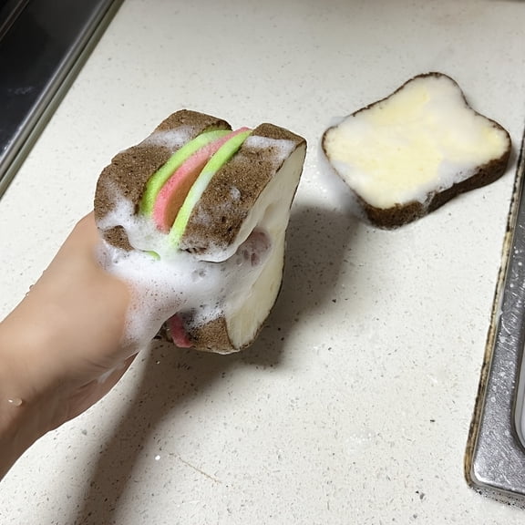 SIMDOO 2pcs scouring pads for kitchen cleaning, wiping, cleaning, dishwashing, wiping, sponge wiping, sandwich, toast, sponge brushing, dishwashing, cartoon sandwich, sponge wiping, kitchen cleaning