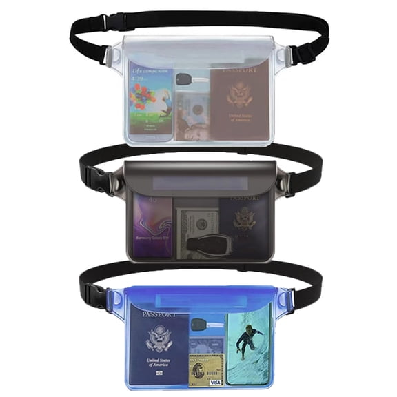 SIMDOO 3 Pack Waterproof Fanny Pack Waterproof Pouch Dry Bag for Phone Passport Wallet Purse with Waist Strap Floating Waterproof Bags for Travel Beach Swimming Kayaking Boating Pool Accessories