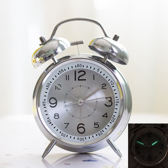SIMDOO 4" Analog Luminous Alarm Clock Twin Bell Silent Non-Ticking Quartz Battery Operated Loud with Backlight for Bedside Table Vintage Retro Style, Decorative Desk Clock
