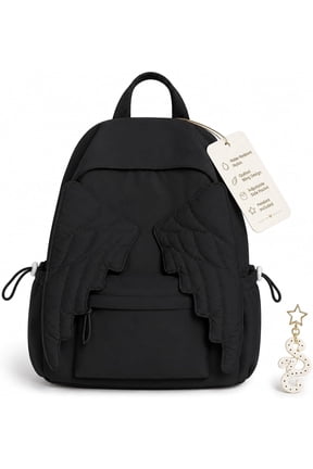 Angel Wing Backpack For Woman Men, Whimsy Novelty Cute Y2K Daypack (Blue) | Large-Capacity Nylon Bag with A Hanging Charm