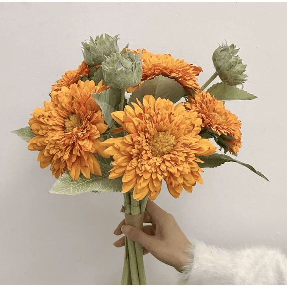 SIMDOO Artificial Sunflowers Silk Flowers Fake Branches Decorative Plants Stems for Home Office Shop Decor (5 Flower 3 buds)