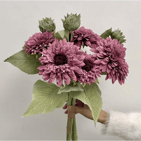 SIMDOO Artificial Sunflowers Silk Flowers Fake Branches Decorative Plants Stems for Home Office Shop Decor (5 Flower 3 buds)