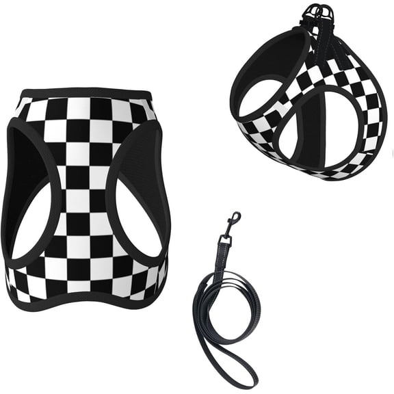 SIMDOO Camo Dog HarnessBlack White Checkered Reflective Dog Harness, Soft Vest Harness for Small Medium Large Dog Puppy Pets (Small Size)