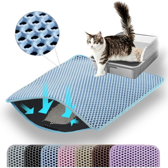 SIMDOO Cat Litter Mat, 24x18 Inches Large Double Layer Honeycomb Cat Litter Trapping Mat, Non Slip Waterproof Urine Proof Cat Litter Box Mat for Floor, Kitty Litter Rug, Cat Supplies, Black