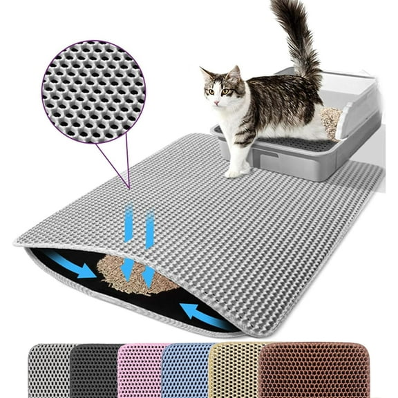 SIMDOO Cat Litter Mat, 24x18 Inches Large Double Layer Honeycomb Cat Litter Trapping Mat, Non Slip Waterproof Urine Proof Cat Litter Box Mat for Floor, Kitty Litter Rug, Cat Supplies, Black