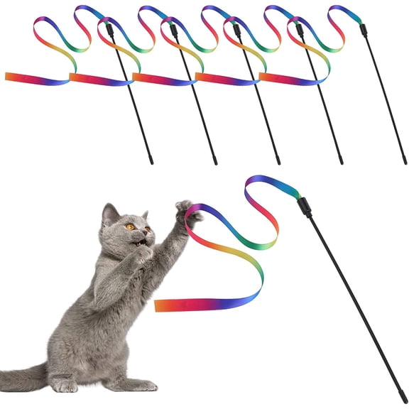 SIMDOO Cat Wand Interactive Toy, 5 Sets Colorful Fabric Ribbon Sticks, Indoor Interactive Cat String Toy