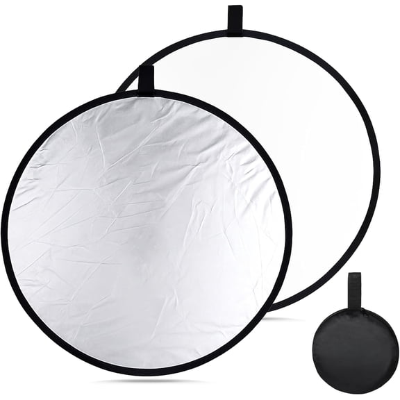 SIMDOO Circular Folding Portable Photography 2-In-1 Illumination Reflector Camera Photo Reflector For Portrait Photography Light Reflector Still Fill Light (30cm Silver White)