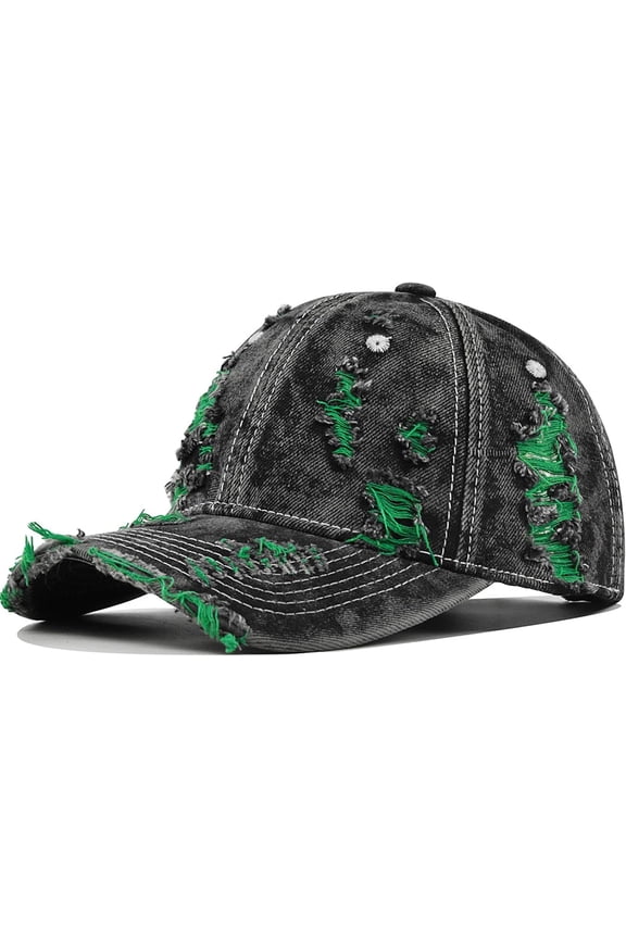 Distressed Washed Denim Baseball Cap Vintage Ripped Strapback Sun Hat for Men Women