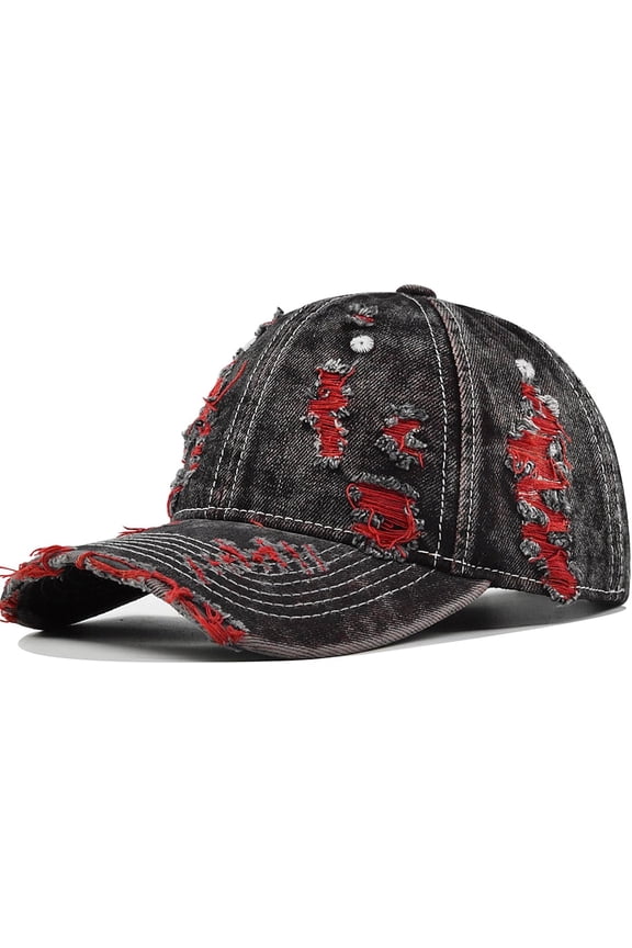 Distressed Washed Denim Baseball Cap Vintage Ripped Strapback Sun Hat for Men Women