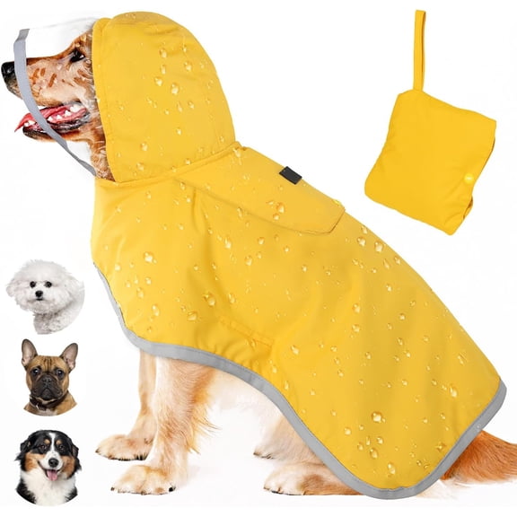 SIMDOO Dog Raincoat, Adjustable Dog Rain Jacket with Clear Hooded Double Layer for Large Medium Small Dogs Puppies, Waterproof Rain Coat Poncho with Reflective Storage Pocket & Rim (Yellow,M)