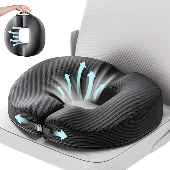 SIMDOO Donut Pillow for Tailbone Pain Relief Cushion, Memory Foam Seat Cushion by Ergonomic for Sores, Sciatica - Good Support, -Men's Breathable Gray