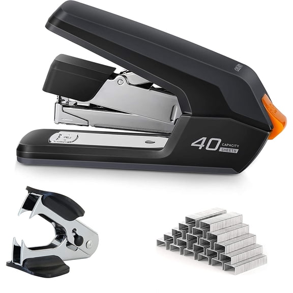 SIMDOO Effortless Desktop Stapler, 40 Sheet Capacity, One Finger Touch Stapling, Easy to Load Ergonomic Heavy Duty Stapler, Includes 1000 Staples and Staple Remover