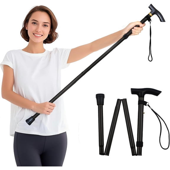 SIMDOO Foldable Walking Stick Travel Cane Aluminum Alloy Adjustable Height for Elderly and Adults Hiking Pole