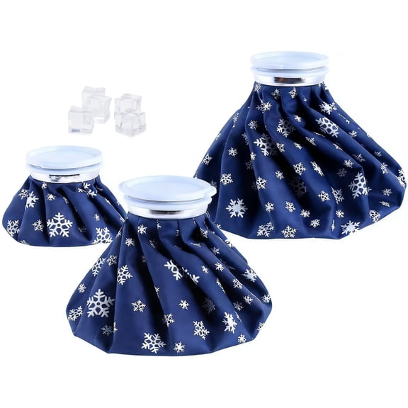 SIMDOO Reusable Ice Packs for Injuries - Small (6 in), Medium (9 in) & Large (11 in), 3 Pack, snow Print - Ice Bag Screw Top for Pain Relief & Headache