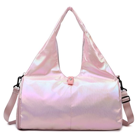 SIMDOO Iridescent Holographic Gym Tote Bag for Women, Waterproof Sports Travel Bag with Shoe Compartment & Detachable Crossbody Strap, Large Shoulder Handbag for Yoga Workout Swimming Weekend Trip