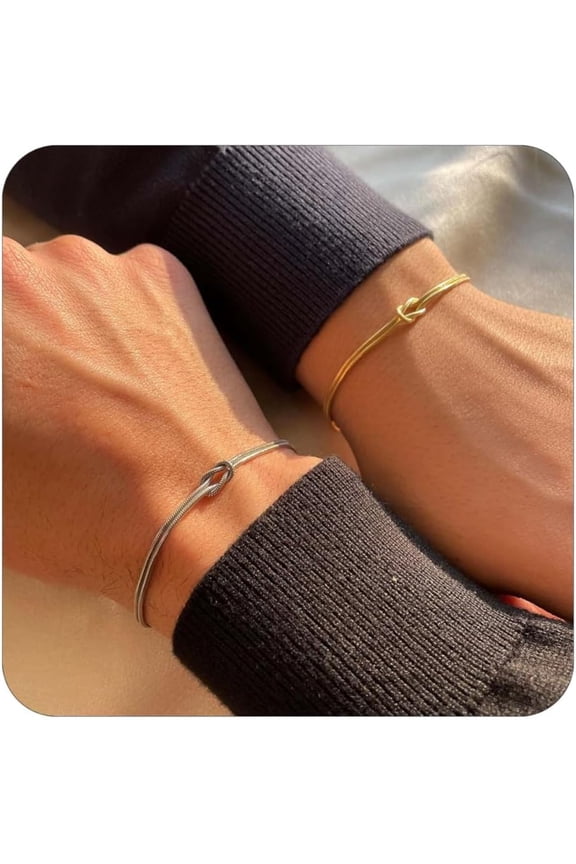 Matching Bracelets for Couples,Dainty Gold Love Knot Bracelet Herringbone Chain Bracelet Relationship Jewelry Gifts for Best Friend