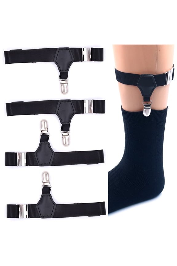 Mens Sock Suspenders Sock Garters for Men with Non-Slip Clips 4 Piece Elastic Adjustable Sock Holders Keep Sock Sock Garters Belt
