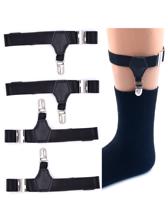 Mens Sock Suspenders Sock Garters for Men with Non-Slip Clips 4 Piece Elastic Adjustable Sock Holders Keep Sock Sock Garters Belt