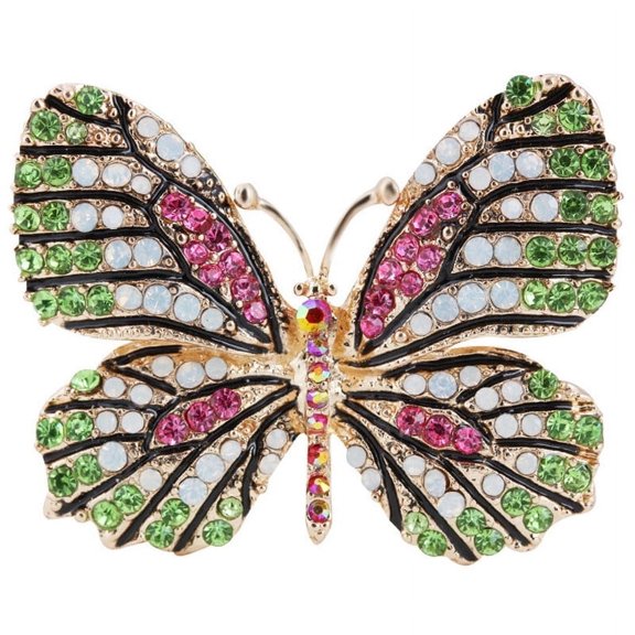 SIMDOO Monarch Wing Butterfly Multicolor, Crystal Rhinestone Brooch Pin, Gunmetal Tone