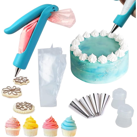 SIMDOO Pastry DIY Cake Decoration Pen, Hsxxf Ice Pipe Kit, with 4 different shaped tips, 4 nozzle decoration bags, 2 party cake DIY couplers (2-piece set)