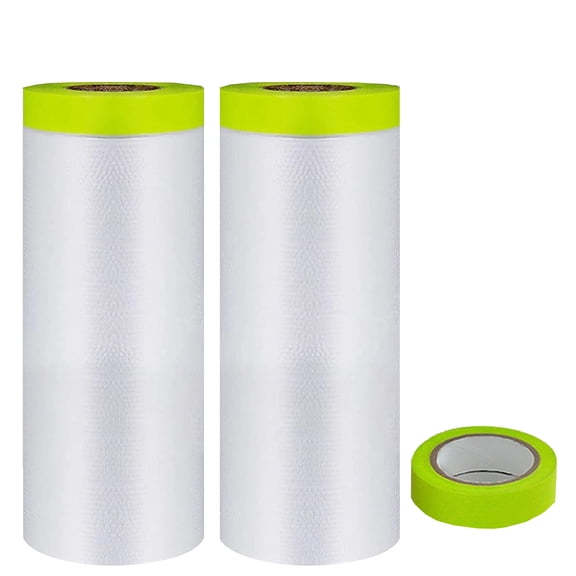 SIMDOO Pre-Taped Masking Film-59inx65ft Tape and Drape Painters Paper Rolls, Plastic Painting Film for Automotive Painting Covering （Masking Film:4rolls,Tape:3rolls）