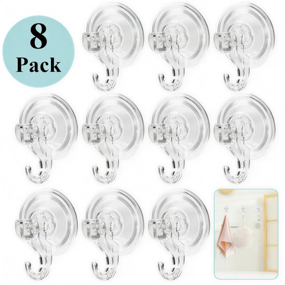 SIMDOO Suction Cup Hooks 8 Pack, Clear Shower Suction Hooks Waterproof Removable Heavy Duty Suction Cups Wreath Hangers for Window, Bathroom, Shower Wall, Tile, Glass Door, Camper, Kitchen