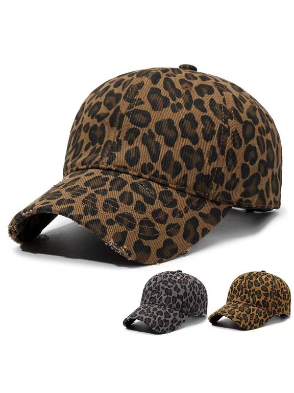 Unisex Vintage Leopard Print Baseball Cap, Distressed Cotton Adjustable Cap for Sun Protection Daily Outdoor Travel