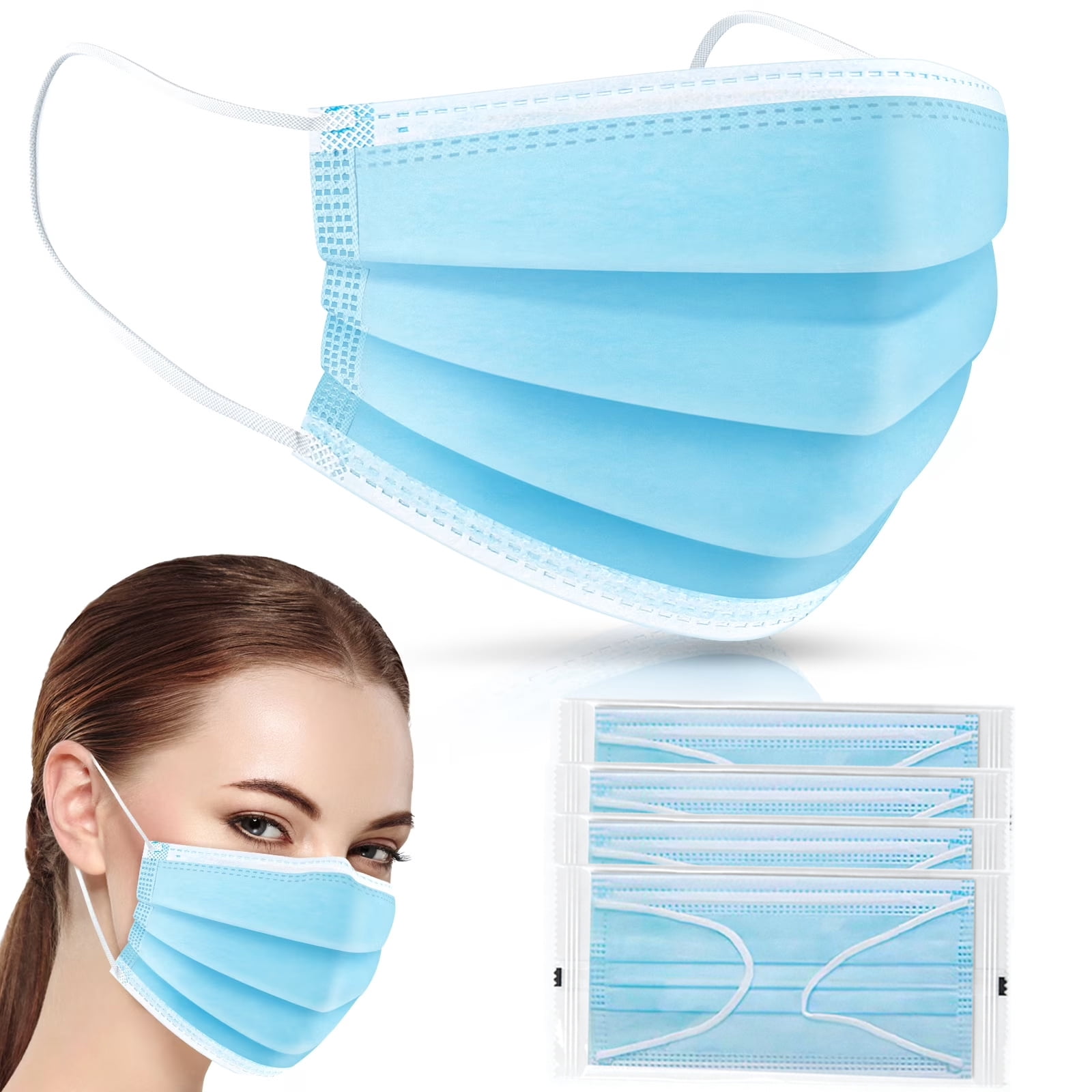 SIMDOO100 Pcs Face Mask Disposable Adults 4Ply Non-Woven with Nose Clip ...
