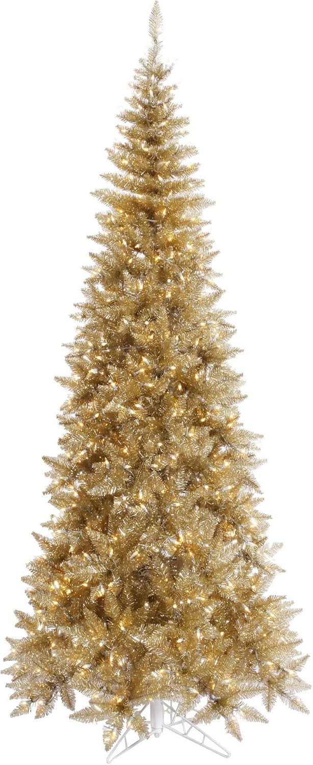 SIMING 5.5' Champagne Tinsel Fir Slim Artificial Christmas Tree, Warm