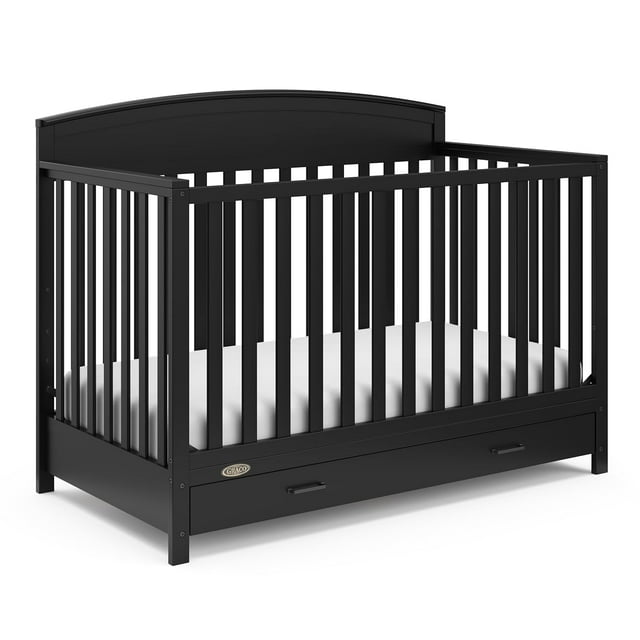 SIMING Benton 5in1 Convertible Crib with Drawer (Black) Converts