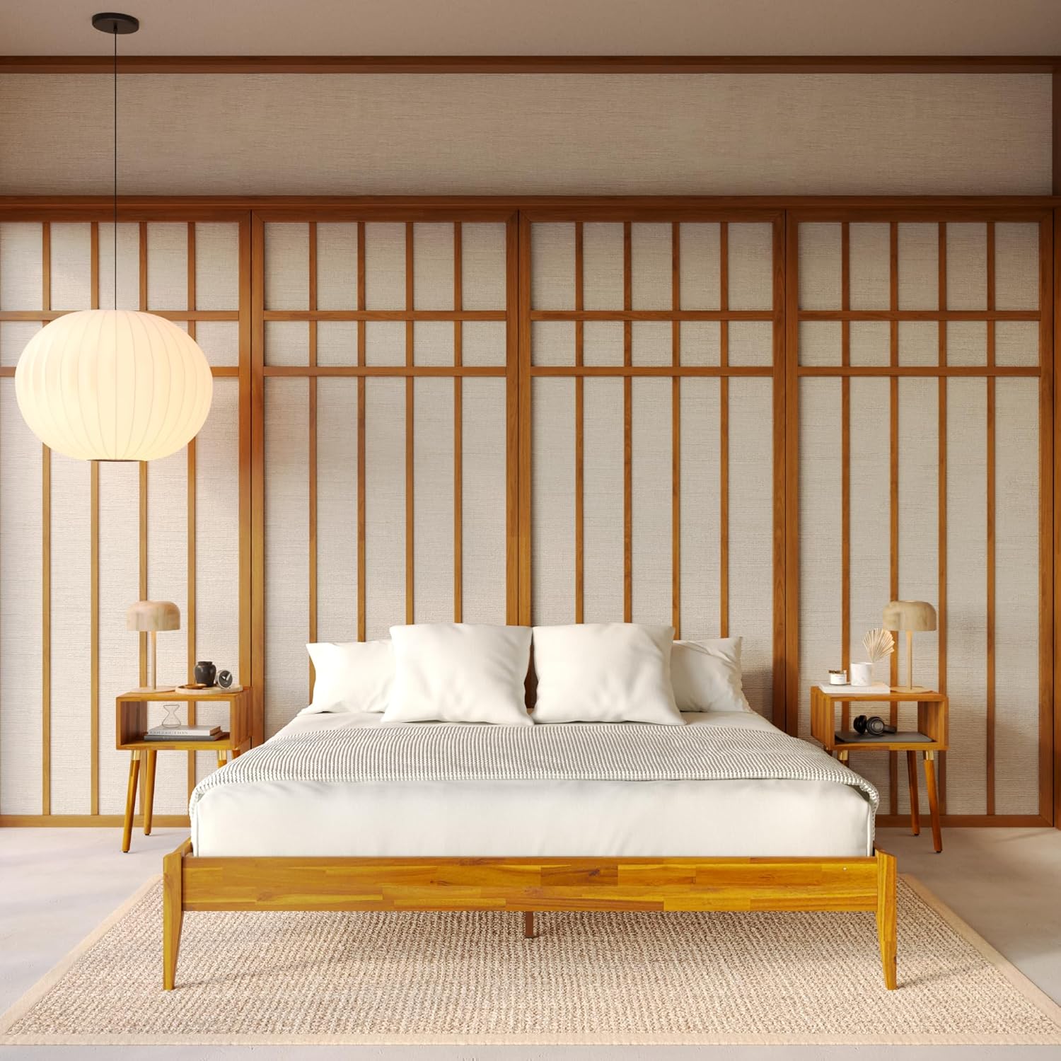 SIMING Dinkee King Bed Frame Wood 15 Inch Solid Wood Platform Bed