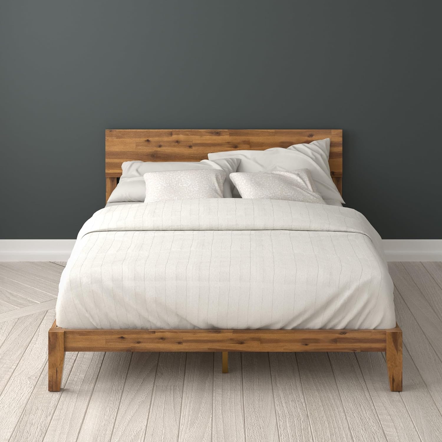 SIMING Julia Wood Platform Bed Frame, Solid Wood Foundation with Wood