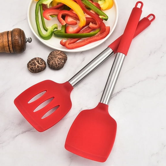 ZOUYUE 2 Pcs Silicone Spatula Set - BPA Free Stainless Steel & Silicone Spatulas High Heat Resistant - Ideal Kitchen Spatulas for Nonstick Cookware (2 Pcs Set -Red)
