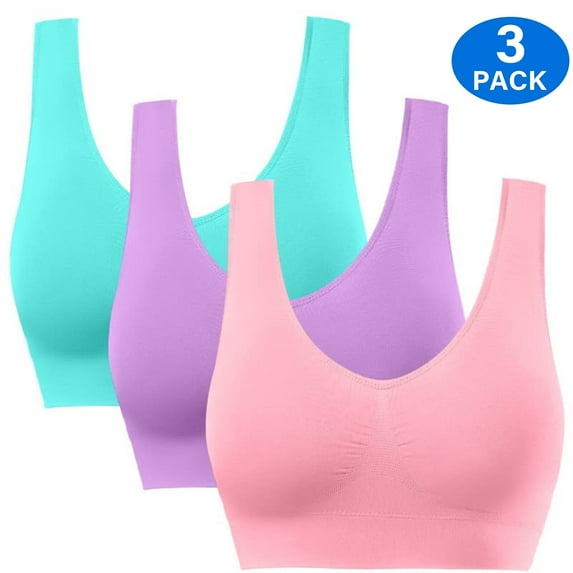 SIMIYA 3 Pack Sports Bra for Women - Comfortable Sleep Bra Seamless Stretchy Workout Yoga Bra with Removable Pads