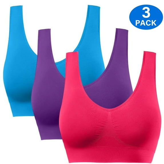 SIMIYA 3 Pack Sports Bra for Women - Comfortable Sleep Bra Seamless Stretchy Workout Yoga Bra with Removable Pads