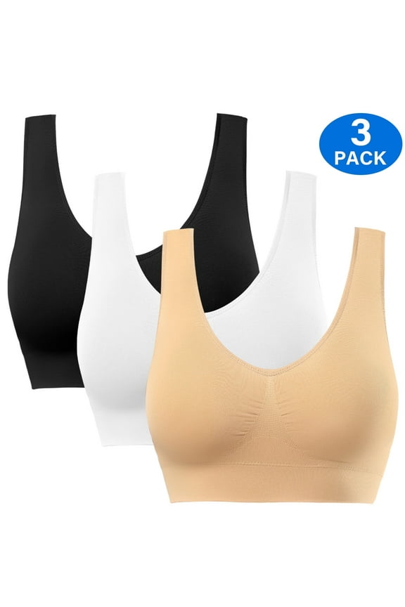 3 Pack Sports Bra for Women - Comfortable Sleep Bra Seamless Stretchy Workout Yoga Bra with Removable Pads