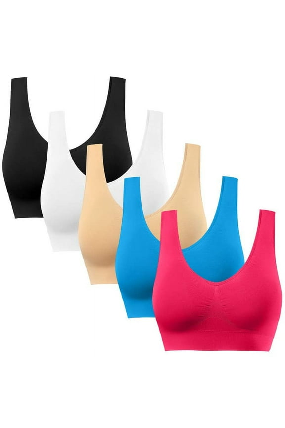5 Pack Women's Plus Size Sports Bras,Padded Medium Support Comfortable Bra,Yoga Sleep Sports Bras for Workout Fitness