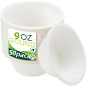 ZOUYUE 50 PCS Small Paper Bowls,White Disposable Bowls,100% Compostable Biodgradble Bowl,9 OZ White Party Paper Bowls,Natural Sugarcane Fibers Bowls for Parties Catering