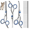 thumbnail image 1 of ZOUYUE Dog Grooming Scissors with Safety Round Tips, Heavy Duty Titanium Pet Grooming Trimmer Kit, Professional Thinning Shears, Curved Scissors with Comb for Dogs and Cats (Set of 4), 1 of 7