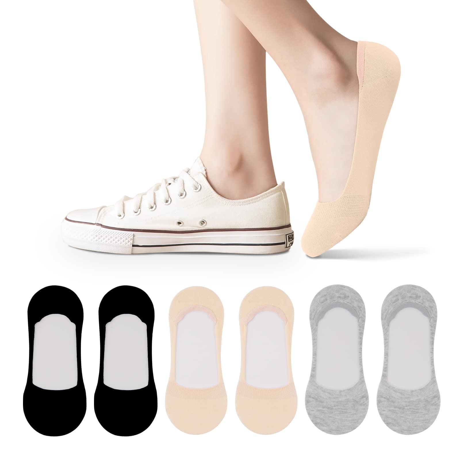 Peds Calzini Bassi Invisibili Donna - Pacco Da 6, Leggeri, Con Grip In Gel, Taglia 38-42, Senza Cuciture