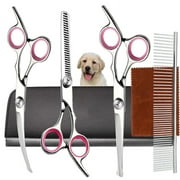 ZOUYUE Titanium Coated Professional 6 in 1 4CR Stainless Steel Dog Grooming Scissors with Safety Round Tip,Heavy Duty Pet Grooming Scissor for Dogs,Cats and Other Animals