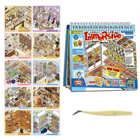 SIMNO Mini Scene Sticker Book with Tweezers DIY Scrapbook Craft Kit