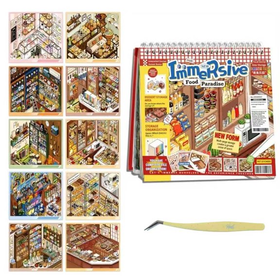 SIMNO Mini Scene Sticker Book with Tweezers DIY Scrapbook Craft Kit