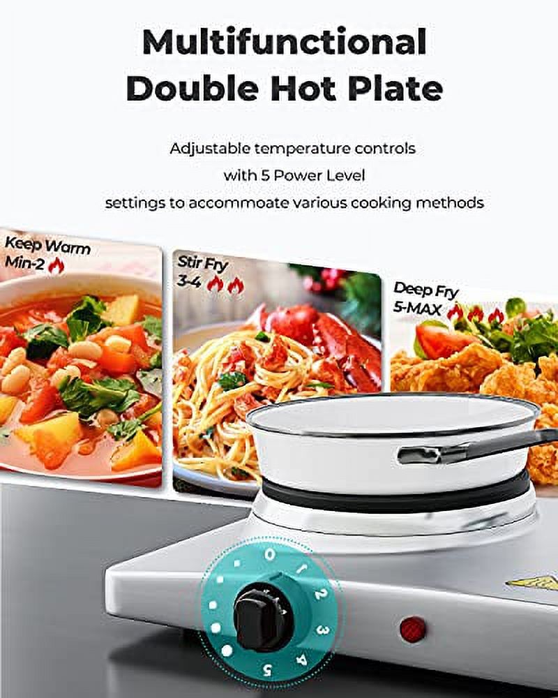 SIMOE Electric Hot Plate, 1800W Double Burner, Overheating Protection