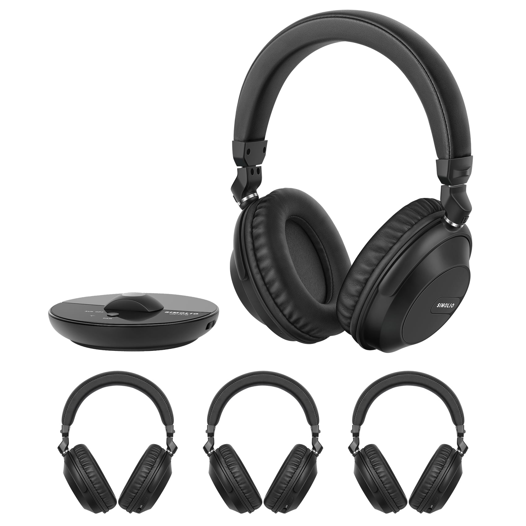 SIMOLIO Bluetooth Wireless TV Headphones with Clear & Loud Sound - Wireless Group Listening Headphones & Transmitter for Parties, Silent Discos, Church, Low latency TV - Multiple Rechargeable Headset