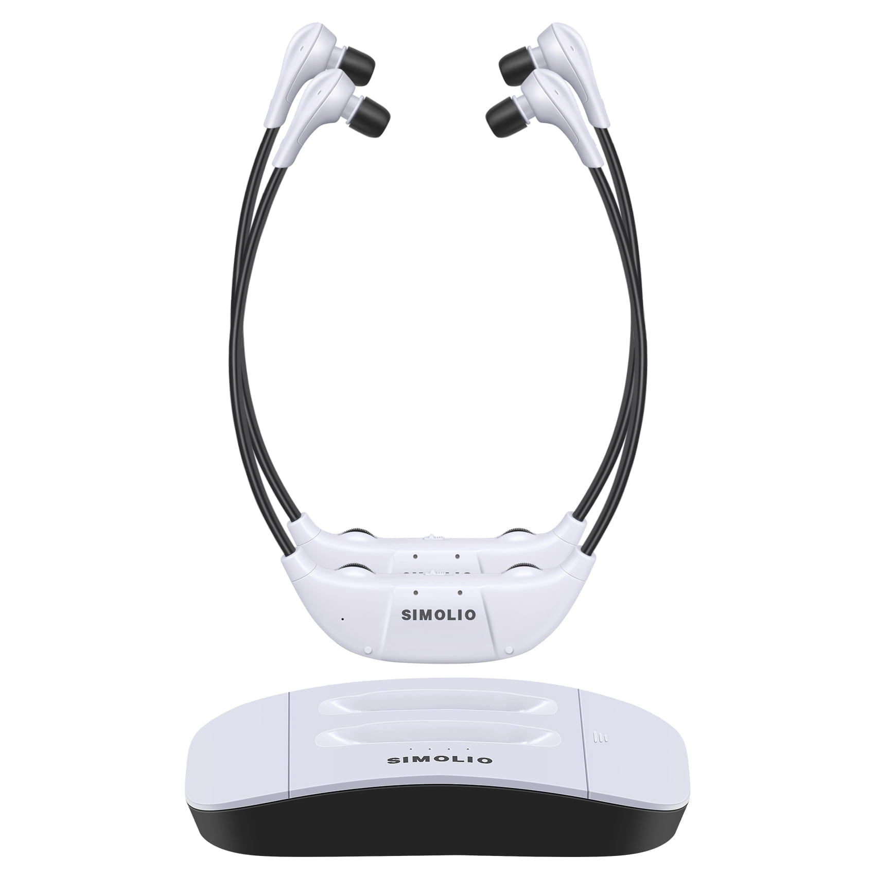 SIMOLIO Dual Wireless Headphones for TV Watching with Spare Battery for Seniors, Tone and Balance Control, Personal Sound Amplifier, 100 ft Work Range, No Audio Delay, SM-824D2-W (New)