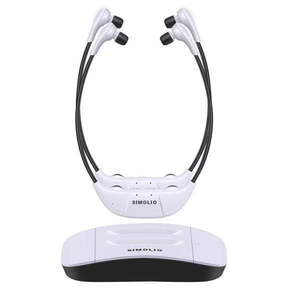 SIMOLIO Dual Wireless Headphones for TV Watching with Spare Battery for Seniors and The Elderly, Tone and Balance Control, Ambient Sound Listener, 164 ft Work Range, No Audio Delay, SM-824D2